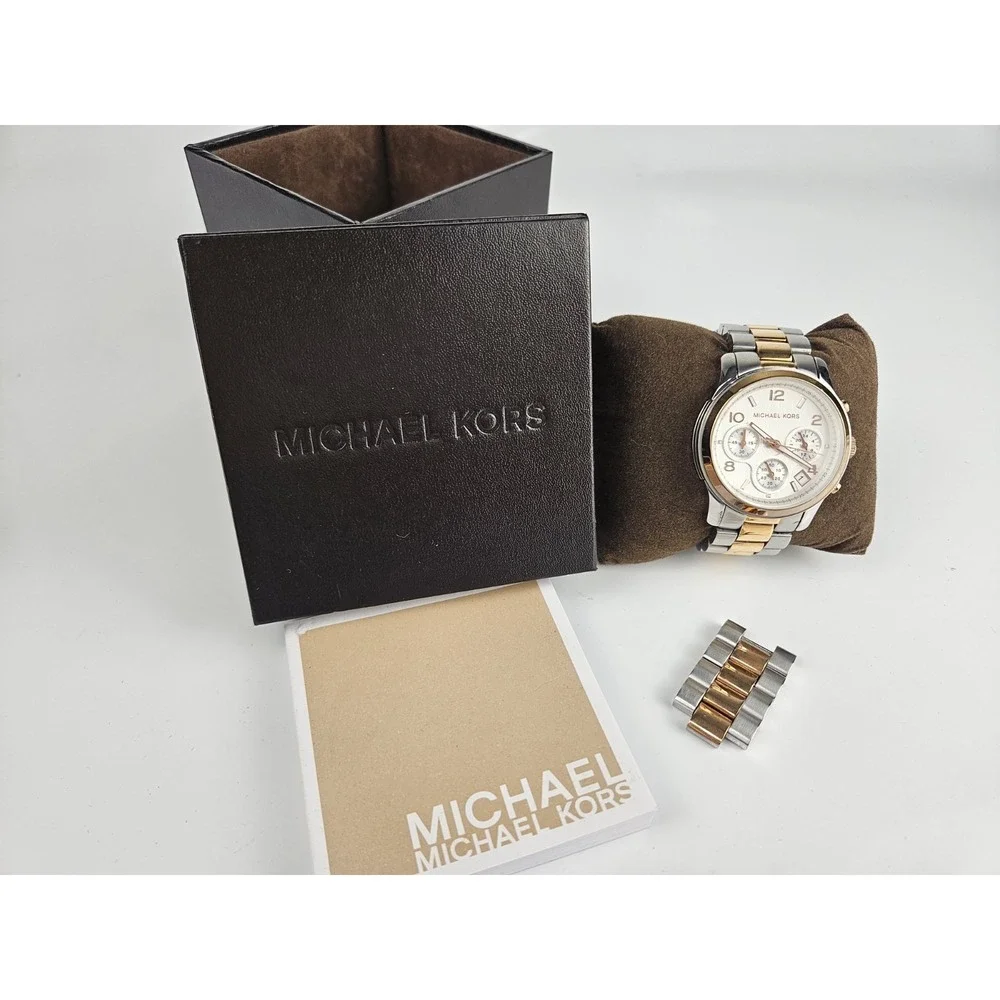 MICHAEL KORS Chronograph Womens Stainless Steel‎ MK-5315 Watch Runs w/Box Links